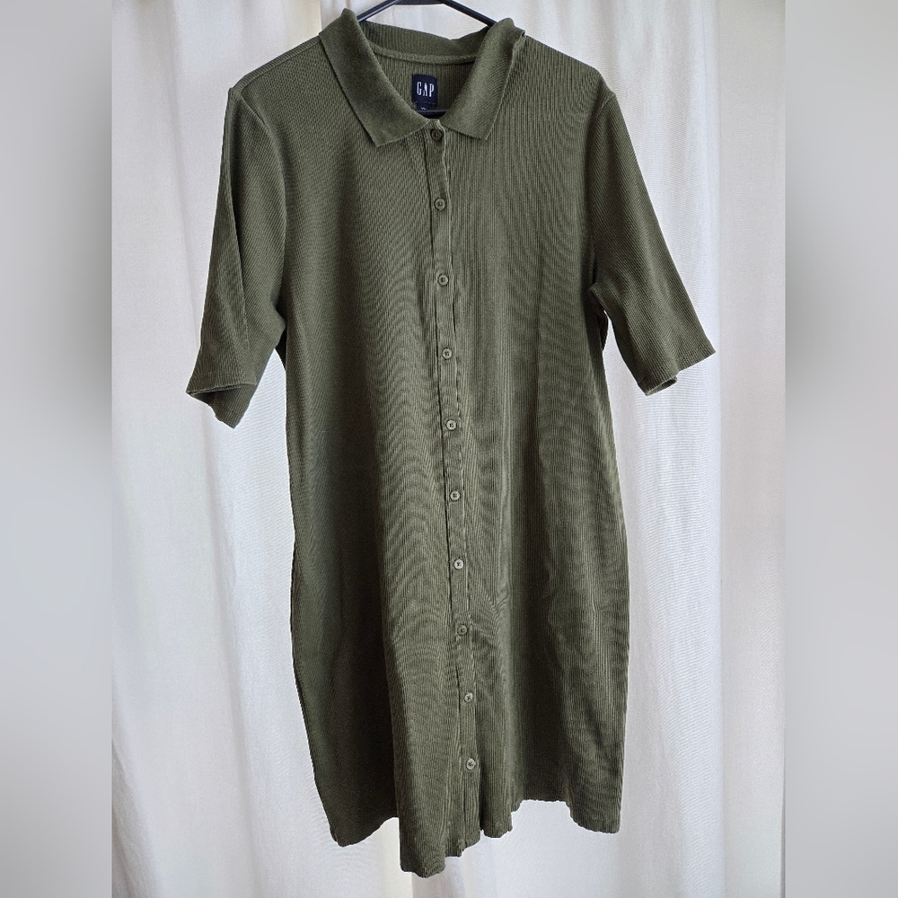 Ribbed Collared Green Mini Dress GAP XXL